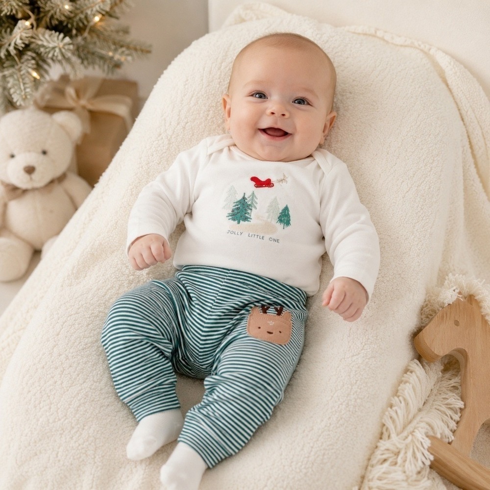 Carters Just One You Baby Christmas Reindeer Bodysuit and Striped Pants Set 3M